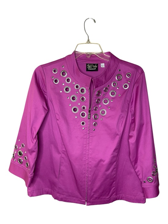 Bob Mackie Jackets & Blazers - Bob Mackie Wearable Art Hot Pink Grommet Zip Jacket Sz L